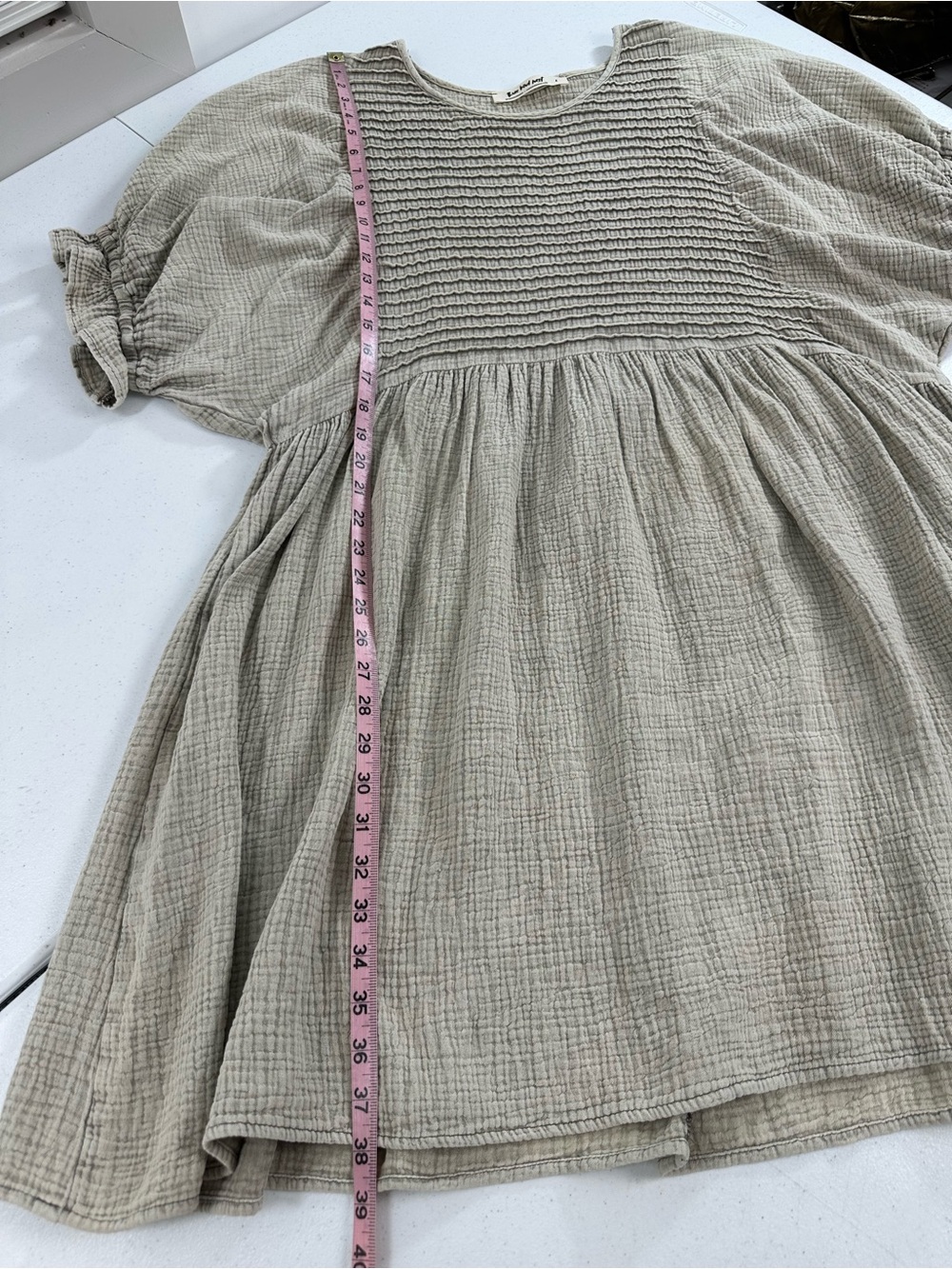 Three Bird Nest Quinn Gauze Puff Sleeve Babydoll Mini Dress Ash Cotton Boho 2.0 - Picture 6 of 11
